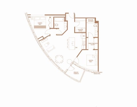 Floor plan for 2 beds, 2 baths, 1137 sqft