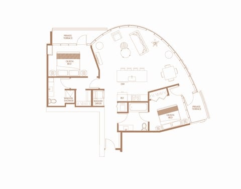 Floor plan for 2 beds, 2 baths, 1173 sqft