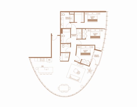 Floor plan for 3 beds, 2.5 baths, 1732 sqft