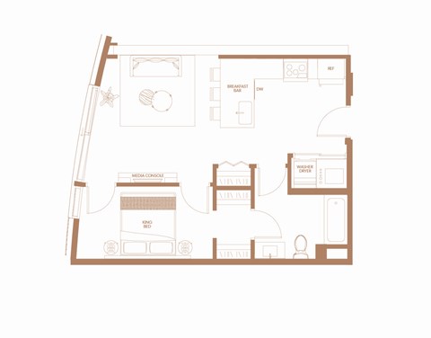 Floor plan for 1 bed, 1 bath, 615 sqft