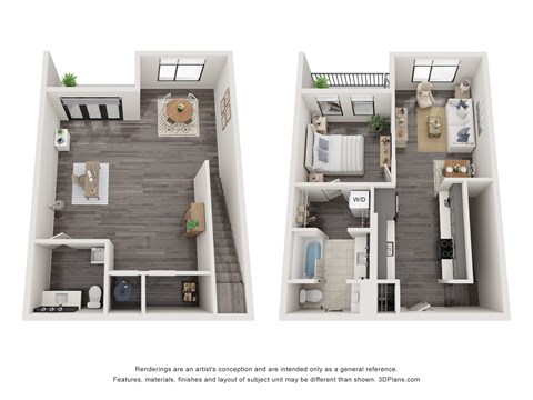 Floor plan for 1 bed, 1.5 baths, 1370 sqft