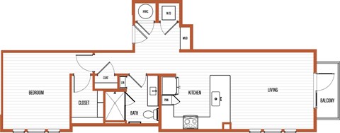 Floor plan for 1 bed, 1 bath, 822 sqft