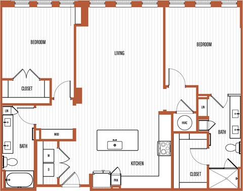 Floor plan for 2 beds, 2 baths, 1324 sqft