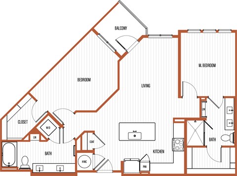 Floor plan for 2 beds, 2 baths, 1122 sqft