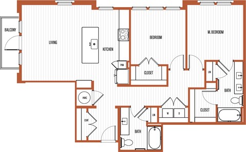 Floor plan for 2 beds, 2 baths, 1162 sqft