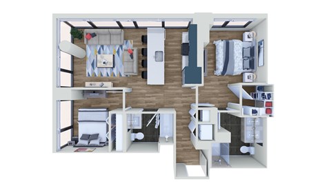 Floor plan for 2 beds, 2 baths, 919 sqft