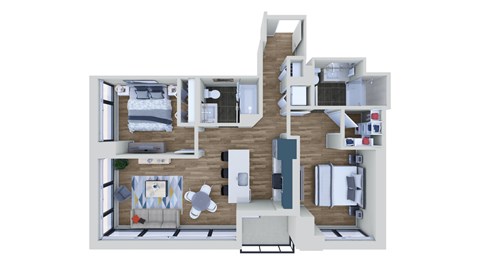 Floor plan for 2 beds, 2 baths, 978 sqft