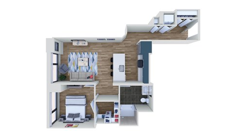 Floor plan for 1 bed, 1 bath, 660 sqft