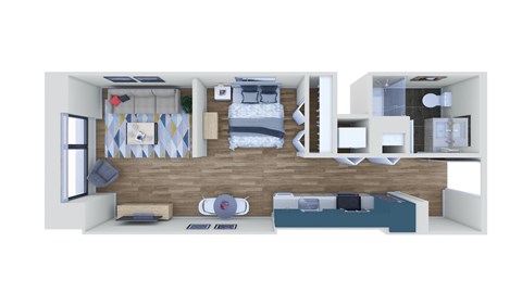 Floor plan for studio, 1 bath, 532 sqft