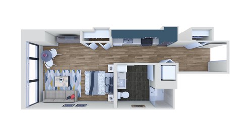 Floor plan for studio, 1 bath, 499 sqft