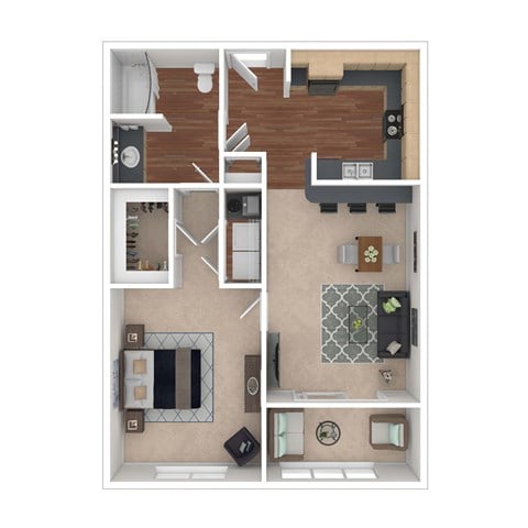 Floor plan for 1 bed, 1 bath, 850 sqft