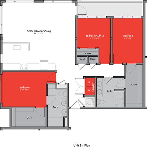 Floor plan for 2 beds, 2 baths, 1553 sqft