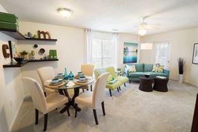 Wilmington apartment for rent - A dining room with a glass table and chairs.
