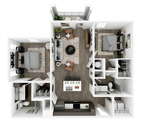 Floor plan for 2 beds, 2 baths, 1098 sqft