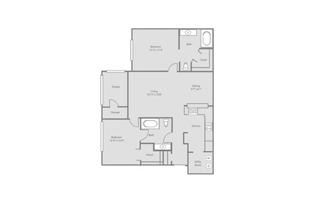 Floor plan for 2 beds, 2 baths, 1031 sqft