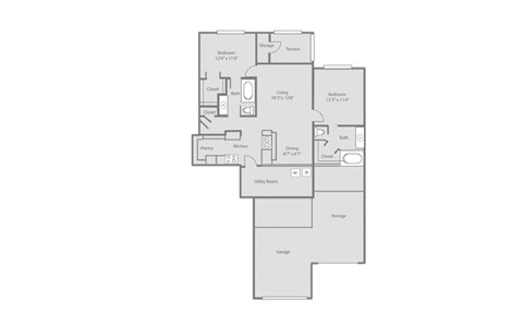 Floor plan for 2 beds, 2 baths, 1161 sqft