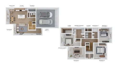 Floor plan for 4 beds, 2.5 baths, 1714 sqft