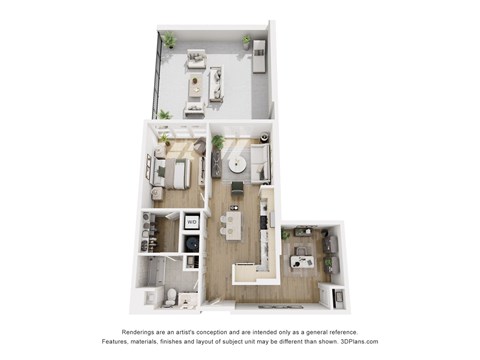 Floor plan for 1 bed, 1 bath, 893 sqft