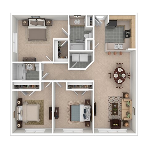Floor plan for 3 beds, 2 baths, 1357 sqft