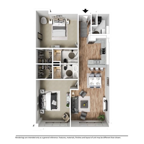 Floor plan for 2 beds, 2 baths, 1415 sqft