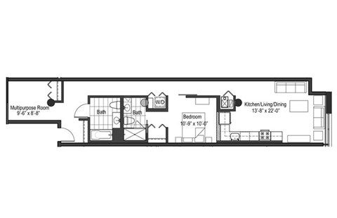 Floor plan for 2 beds, 2 baths, 963 sqft