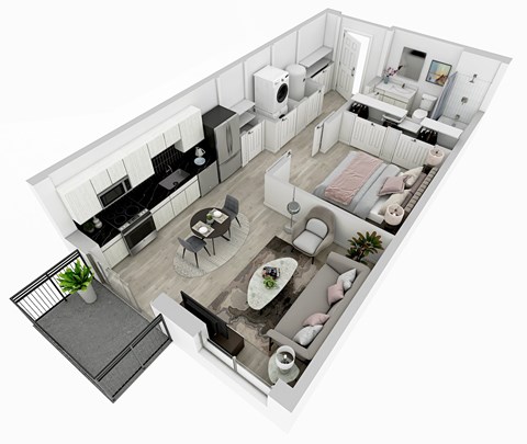 Floor plan for 1 bed, 1 bath, 598 sqft