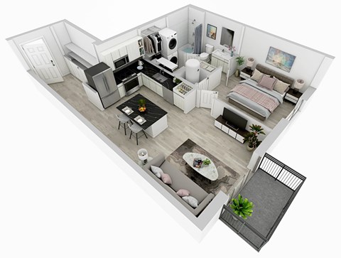 Floor plan for 1 bed, 1 bath, 664 sqft