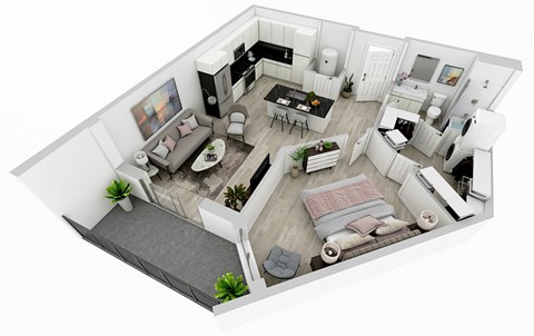 Floor plan for 1 bed, 1 bath, 739 sqft