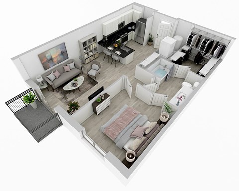 Floor plan for 1 bed, 1 bath, 750 sqft