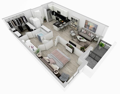 Floor plan for 1 bed, 1 bath, 769 sqft