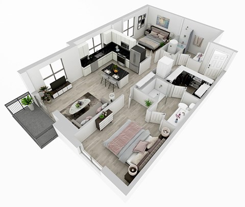 Floor plan for 2 beds, 2 baths, 997 sqft