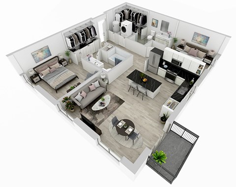 Floor plan for 2 beds, 2 baths, 1121 sqft