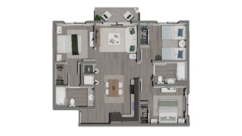 Floor plan for 3 beds, 2 baths, 1018 sqft