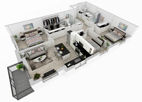 Floor plan for 3 beds, 2 baths, 1302 sqft