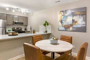 Durham apartment for rent - A modern kitchen with a dining table and chairs.