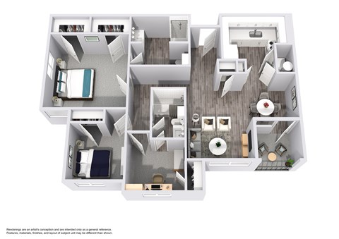 Floor plan for 2 beds, 2 baths, 1025 sqft