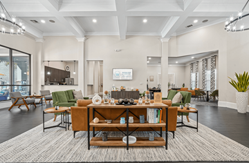 Concord apartment for rent - A modern living room with a large wooden table and chairs.