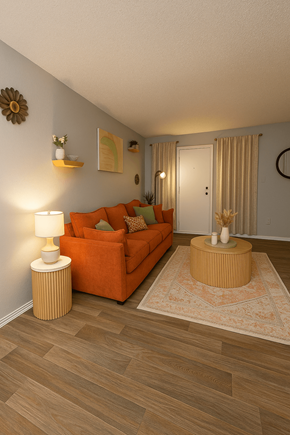 Longview apartment for rent - A living room with a couch, a lamp, and a coffee table.