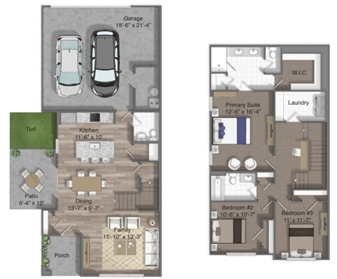 Floor plan for 3 beds, 2.5 baths, 1657 sqft