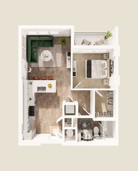 Floor plan for 1 bed, 1 bath, 680 sqft