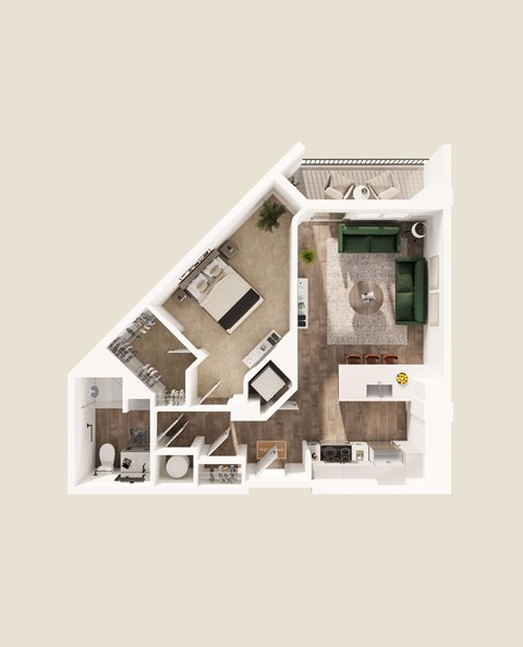 Floor plan for 1 bed, 1 bath, 702 sqft