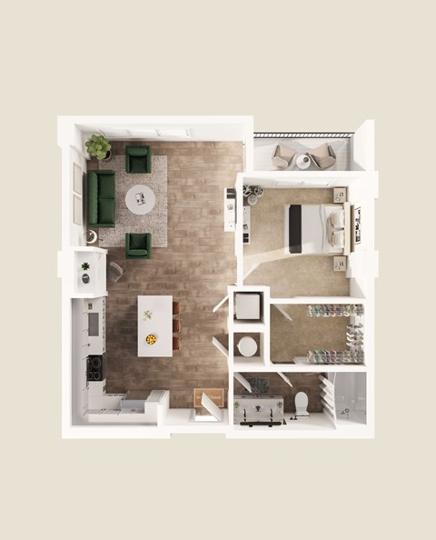 Floor plan for 1 bed, 1 bath, 802 sqft
