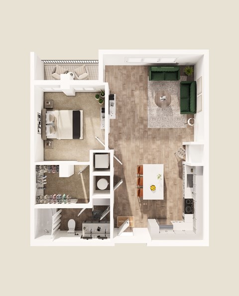 Floor plan for 1 bed, 1 bath, 857 sqft