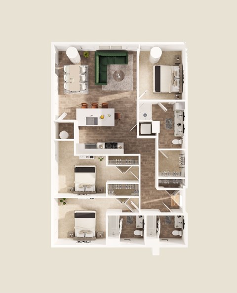 Floor plan for 3 beds, 3 baths, 1337 sqft
