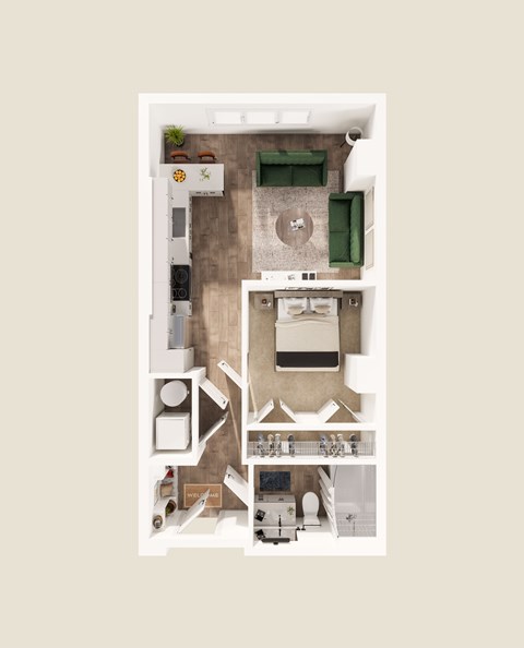 Floor plan for studio, 1 bath, 528 sqft