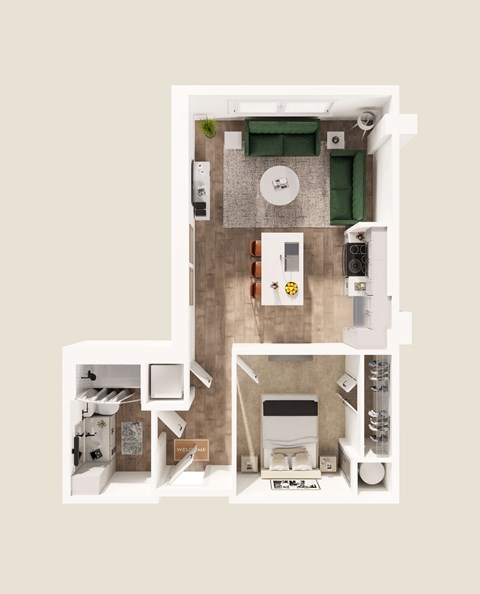 Floor plan for studio, 1 bath, 612 sqft