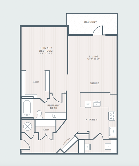 Floor plan for 1 bed, 1 bath, 830 sqft