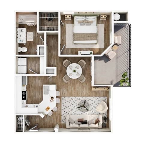 Floor plan for 1 bed, 1 bath, 746 sqft