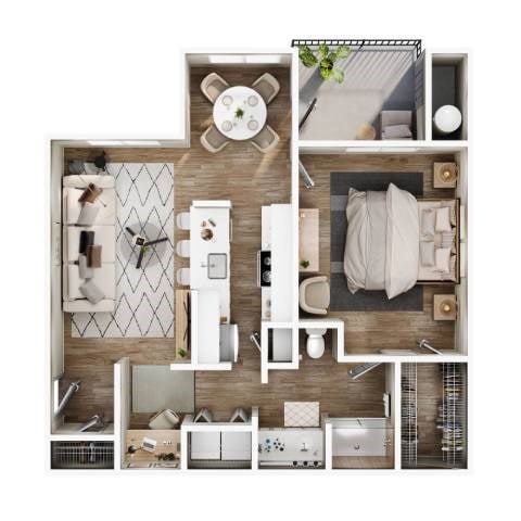Floor plan for 1 bed, 1 bath, 800 sqft