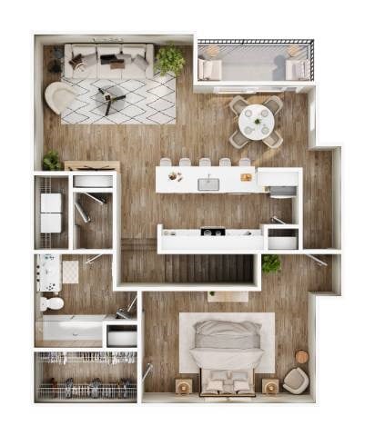Floor plan for 1 bed, 1 bath, 850 sqft